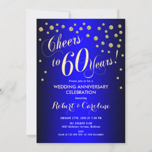 60. Hochzeitstag - Königlich Blau & Gold Einladung