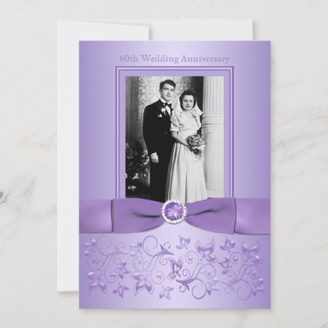 60. Hochzeitstag Lilac Floral Einladung (Vorderseite)