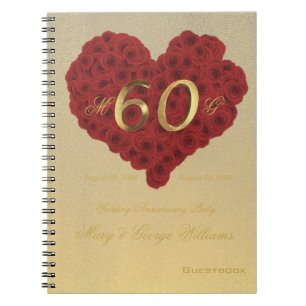 60. Hochzeitstag Party Guestbook Rote Rosen Notizblock