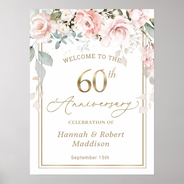 60. Hochzeitstag rosa Rosenblatt Poster (Vorne)