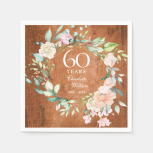 60. Hochzeitstag Rustikale Rose aus Holz Serviette