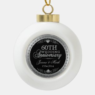 60. Hochzeitstag Silberrahmen & Herz Keramik Kugel-Ornament