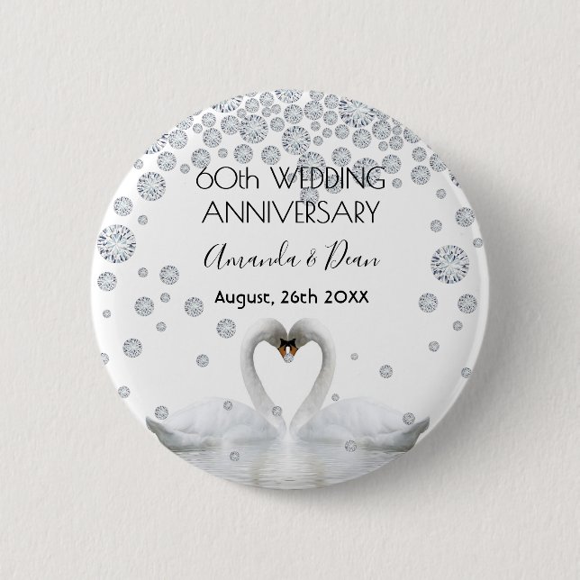 60. Hochzeitstag Weißschwäne in Liebe Button (Vorderseite)