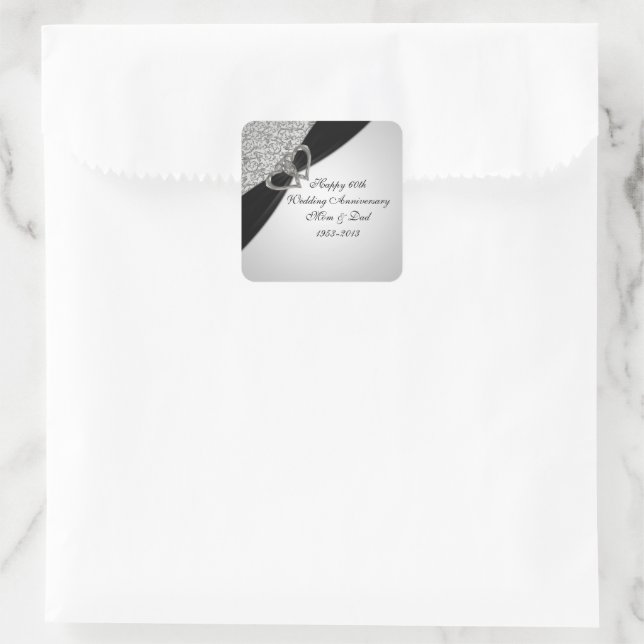 60. Hochzeitsticker Quadratischer Aufkleber (Tasche)