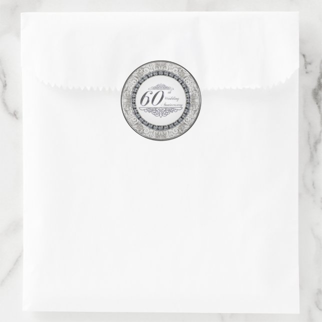 60. Hochzeitsticker Runder Aufkleber (Tasche)