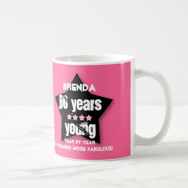 60 Jahre jung oder IRGENDEIN ROSA SCHWARZER STERN Kaffeetasse (Rechts)