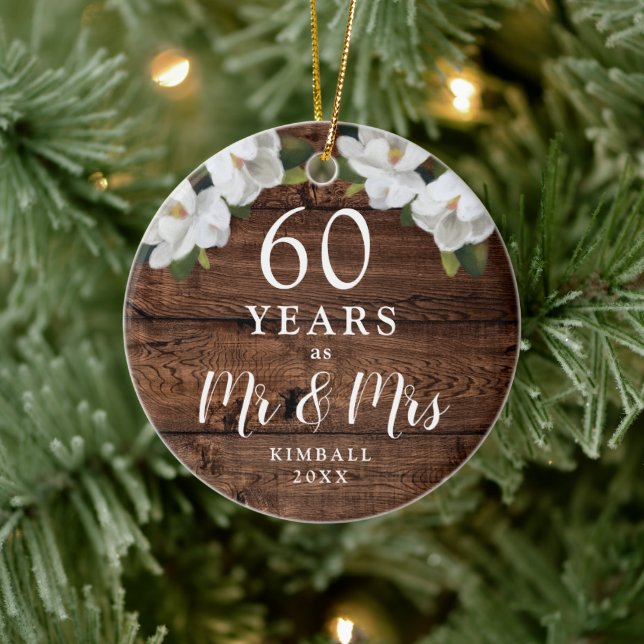 60 Jahre Verheirateter Personalisierter Hochzeitst Keramik Ornament (Baum)
