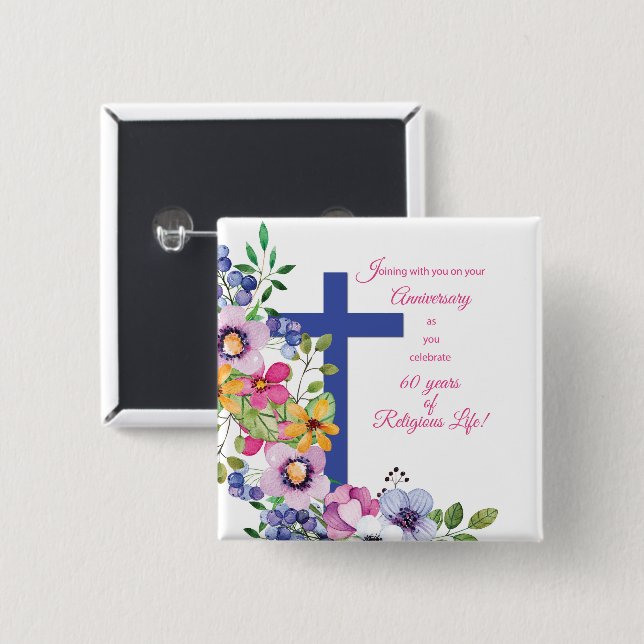 60. Jahrestag, Nun, Religious Life Cross Button (Vorne & Hinten)