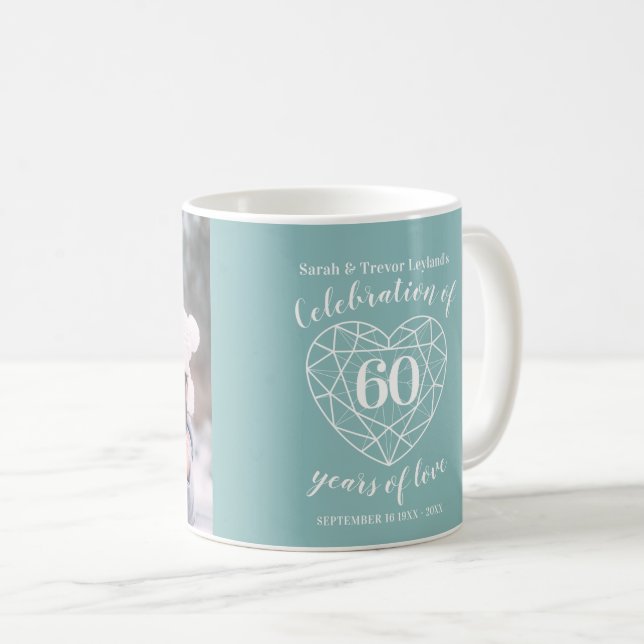 60-jähriges Diamantenherz-Foto Kaffeetasse (VorderseiteRechts)