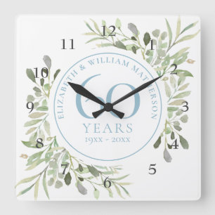 60. Jubiläum Aquarell-Blumen Quadratische Wanduhr