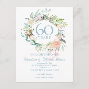 60. Jubiläum Datum ändern Rosen Floral Ankündigungspostkarte