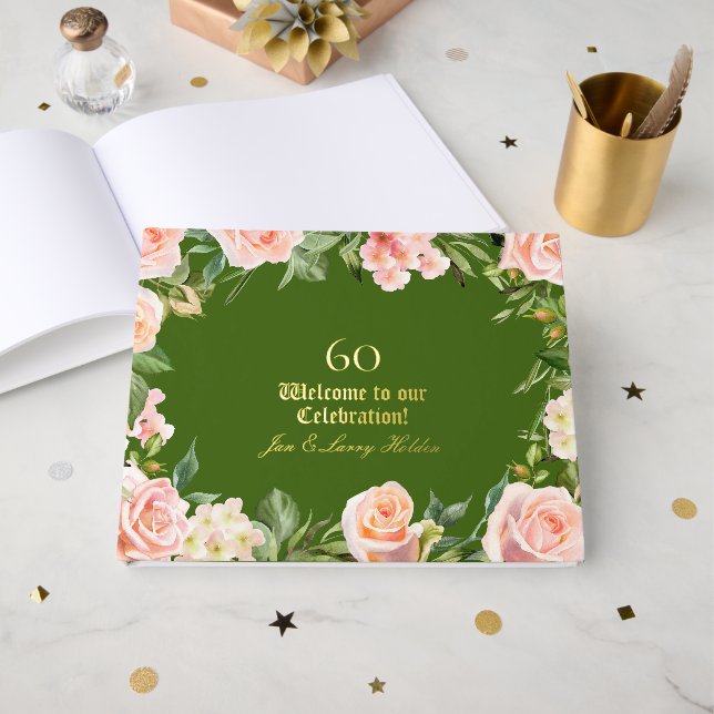 60. Jubiläum Gold Foil Green Gästebuch (Vorderseite offen)