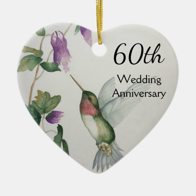 60. Jubiläum Hübscher Vogel Blume Herz Keramik Ornament (Vorne)