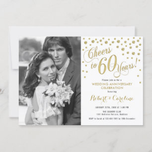 60. Jubiläum mit Foto - Gold Weiß Einladung