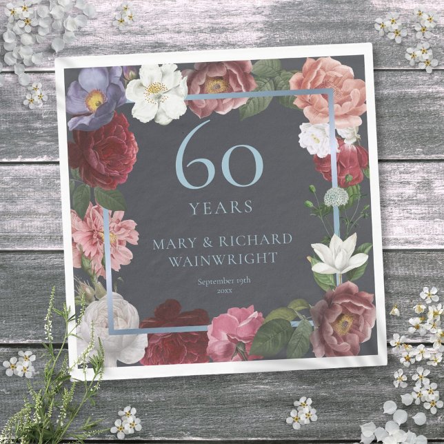 60. Jubiläum-Rose des Diamanten-Jahrgangs Serviette (60th Diamond Wedding Anniversary Country Roses Napkins)