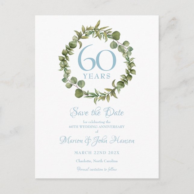 60. Jubiläum Save the Date Grüngarland Ankündigungspostkarte (Vorderseite)