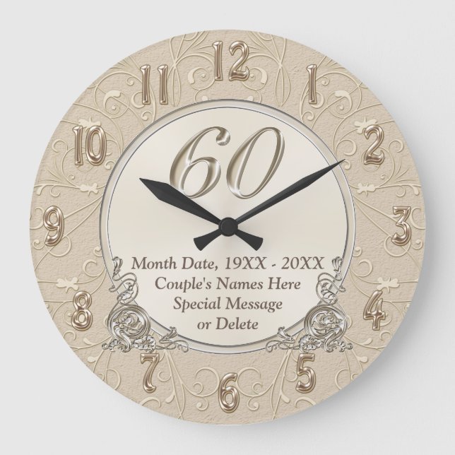 60. Jubiläumsuhr mit IHREM TEXT oder Löschen Sie i Große Wanduhr (Vorderseite)