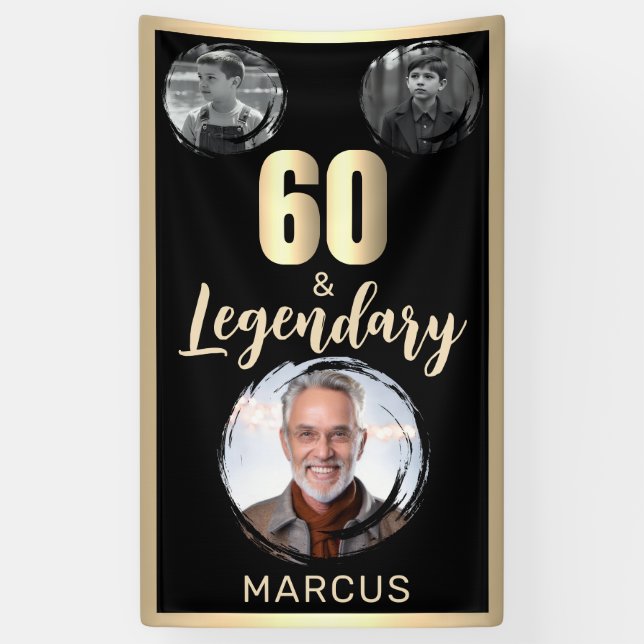 60 & Legendary 3 Fotos 60. Geburtstag Gold Banner (Vertikal)