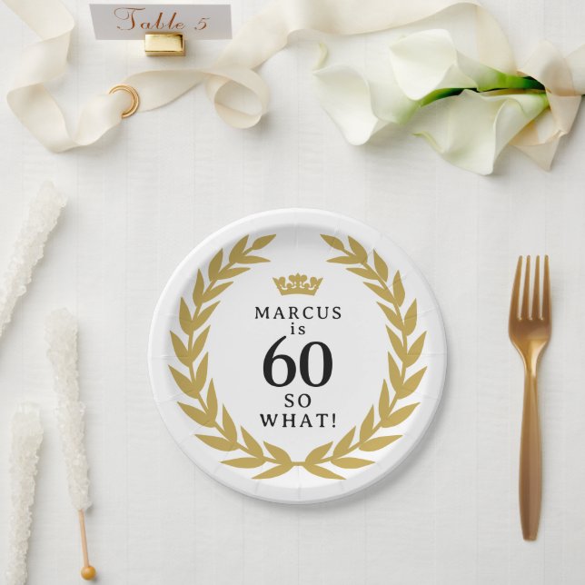 60 Na und Lustiger Lorbeerkranz Krone 60. Geburtst Pappteller (Hochzeit)