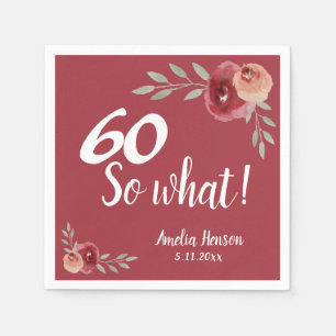 60 Na und rote Aquarell-Rose 60. Geburtstag Serviette