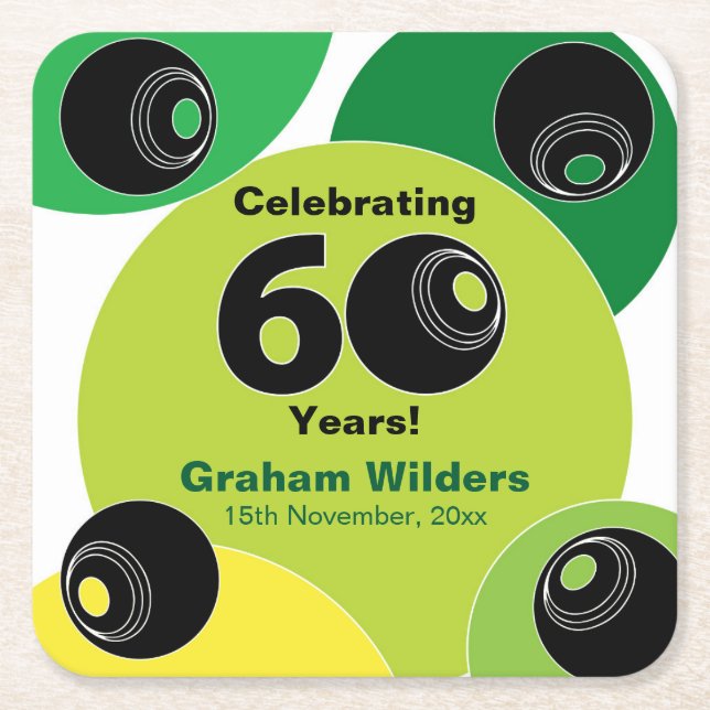 60. Rasen Bowls Barefoot Bowling Birthday Party Rechteckiger Pappuntersetzer (Vorderseite)