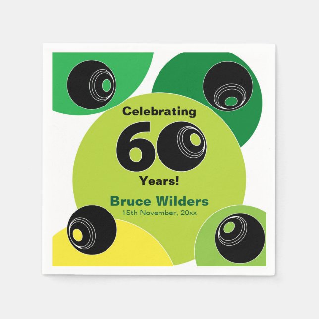 60. Rasen Bowls Barefoot Bowling Birthday Party Serviette (Vorderseite)