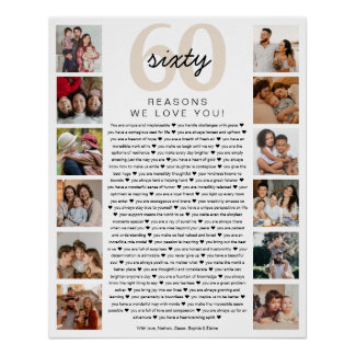 60 Reasons We Love You Birthday Keepsake Gift Poster