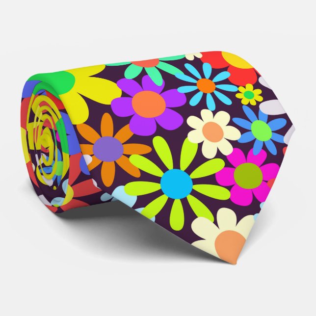 60 Retro Country Floral Daisy Field Krawatte (Gerollt)