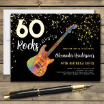 60 Rocks 60. Geburtstagsparty Black Gold Folie Einladungspostkarte<br><div class="desc">60 Rocks mit diesem coolen Rockmusik Thema 60. Geburtstag Party moderne Einladung. Rock and Roll bunt E-Gitarre mit goldenem Glitzer und musikalischen Notenabbildungen mit personalisierter moderner Kalligraphie Typografie auf schwarzem Hintergrund. Dieses leicht zu bedienende Template schafft die perfekte personalisierte Einladung, sechzig im Rockstar-Stil zu feiern. Ideal, wenn Sie eine Liveband...</div>