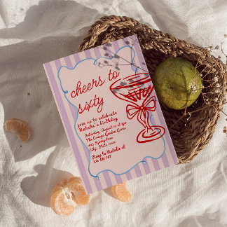 60. Rosa Gezeichnet Champagnerglas Geburtstag Einladung