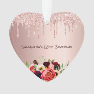 60. Rose Gold Glitzer Tropfen Rosa Florale Ornament