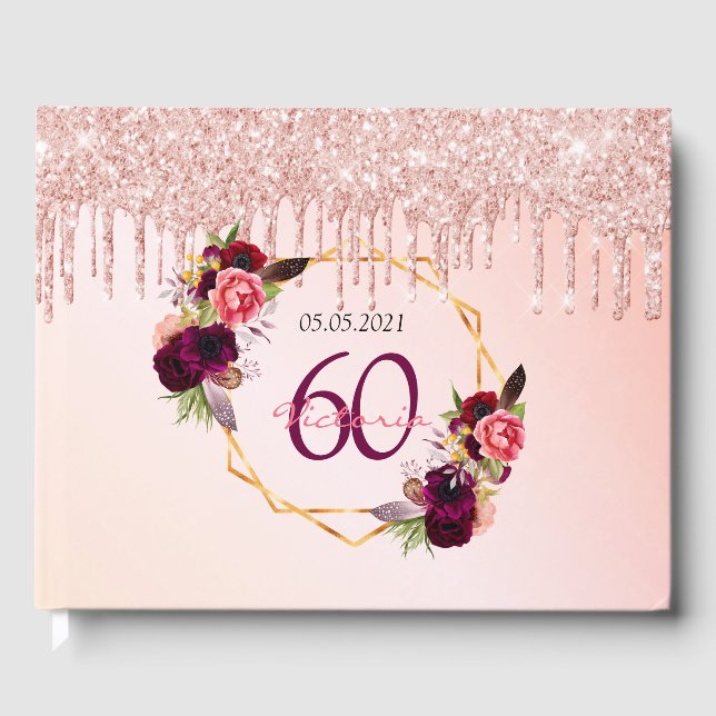 60. Rose Goldfloralen geometrisch Gästebuch (Vorderseite)