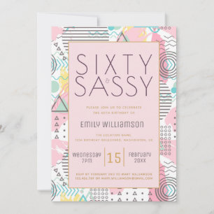 60 & Sassy Pink 1980er Memphis Design 60. Teil Einladung