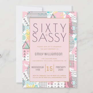 60 & Sassy Pink 1980er Memphis Design 60. Teil Einladung