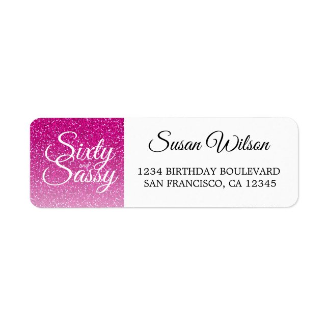 60 Sassy Pink Glitzer 60. Geburtstag Rücksendeadre (Vorne)