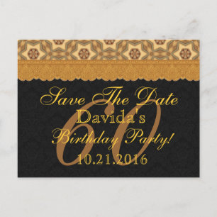 60. Save the Date Geburtstag Gold Black Lace Ankündigungspostkarte