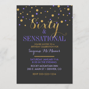 60 & Sensational Lila & Gold Confetti Punkte Einladung