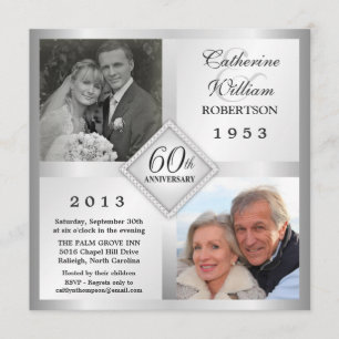 60. Silber-Diamantene Hochzeitstag Foto-Einladunge Einladung