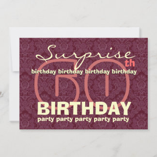 60. SUPRISE Geburtstag Burgund und Creme W044B Einladung
