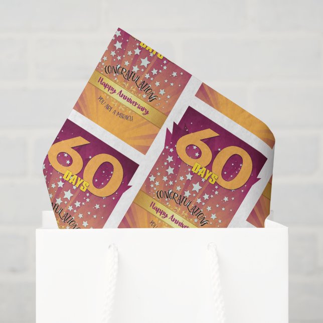 60 Tage nüchternes Jubiläum kühne Zahl Seidenpapier (Geschenktüte)
