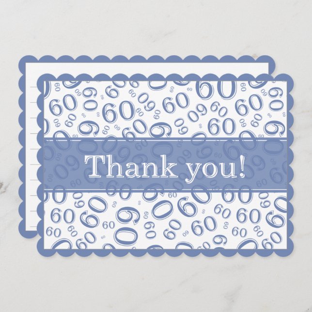 60 "Thank you!" Blue/White Number Pattern Dankeskarte (Vorne/Hinten)