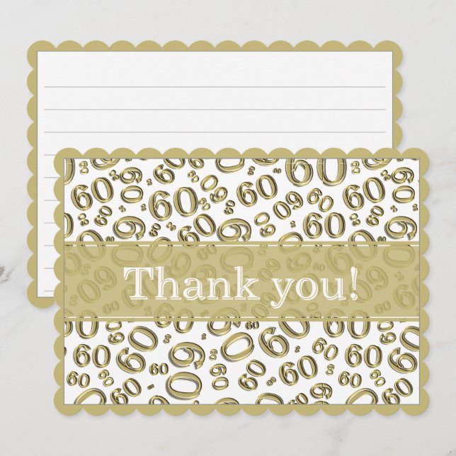 60 "Thank you!" Gold/White Number Pattern Dankeskarte (Vorne/Hinten)