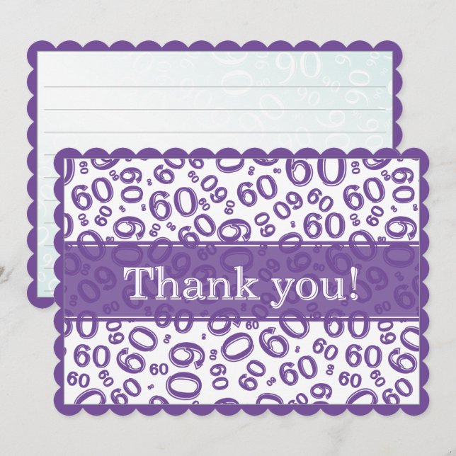 60 "Thank you!" Purple/White Number Pattern Dankeskarte (Vorne/Hinten)