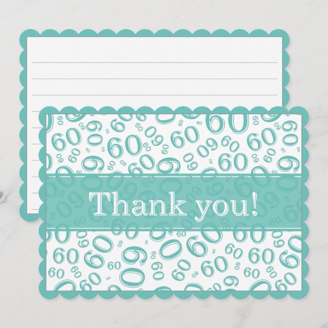 60 "Thank you!" Teal/White Number Pattern Dankeskarte (Vorne/Hinten)