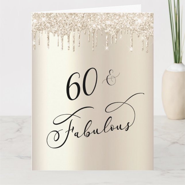60 tolle Gold Glitzer Geburtstagsparty Karte (Vorderseite)