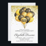 60. Überraschung Geburtstag Black Gold Glitzer Einladung<br><div class="desc">Schwarze und goldene Ballons und Konfetti 60. Geburtstagsparty einladen. Feines Schwarz-Gold-Design mit moderner Schrift. Für jedes Alter anpassen. 40,  50,  60,  70,  80,  90 und mehr.</div>