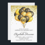 60. Überraschung Geburtstag Black Gold Glitzer Einladung<br><div class="desc">Schwarze und goldene Ballons und Konfetti 60. Geburtstagsparty einladen. Feines Schwarz-Gold-Design mit moderner Schrift. Für jedes Alter anpassen. 40,  50,  60,  70,  80,  90 und mehr.</div>