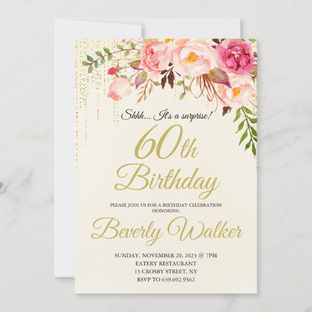 60. Überraschung Geburtstag Frauen Geburtstag Einladung (Vorderseite)