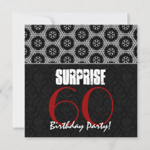 60. Überraschung Geburtstag Rot Schwarz-weiß V02B2 Einladung