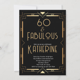 60 und Fabelhaft 60. Geburtstagsfeier Art Deco Einladung